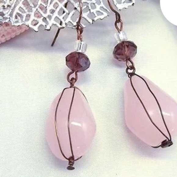 1970s Pink Quartz Pierced Earrings with Crystal Rondelles - Picture 4 of 5